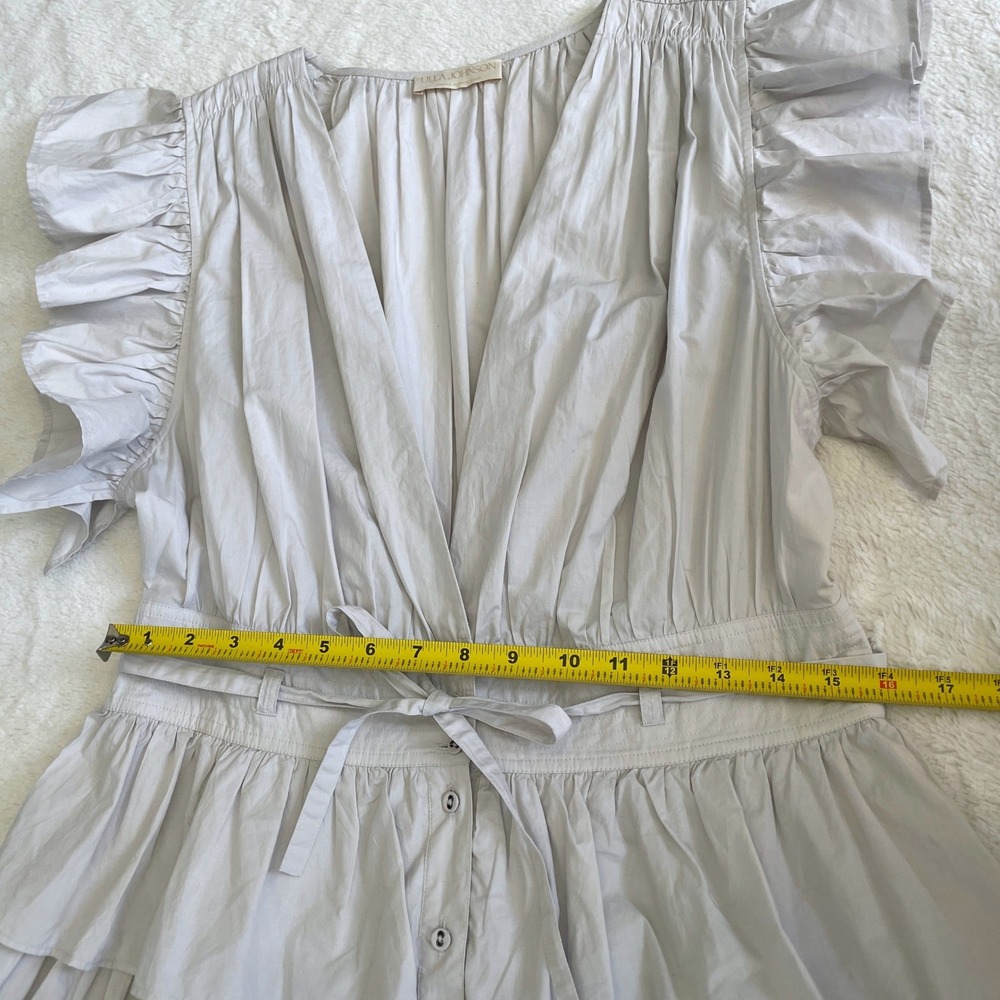 Ulla Johnson Sena Tiered Flutter-Sleeve Ruffle Dress in Dove Light Gray Size 10 - Picture 8 of 13